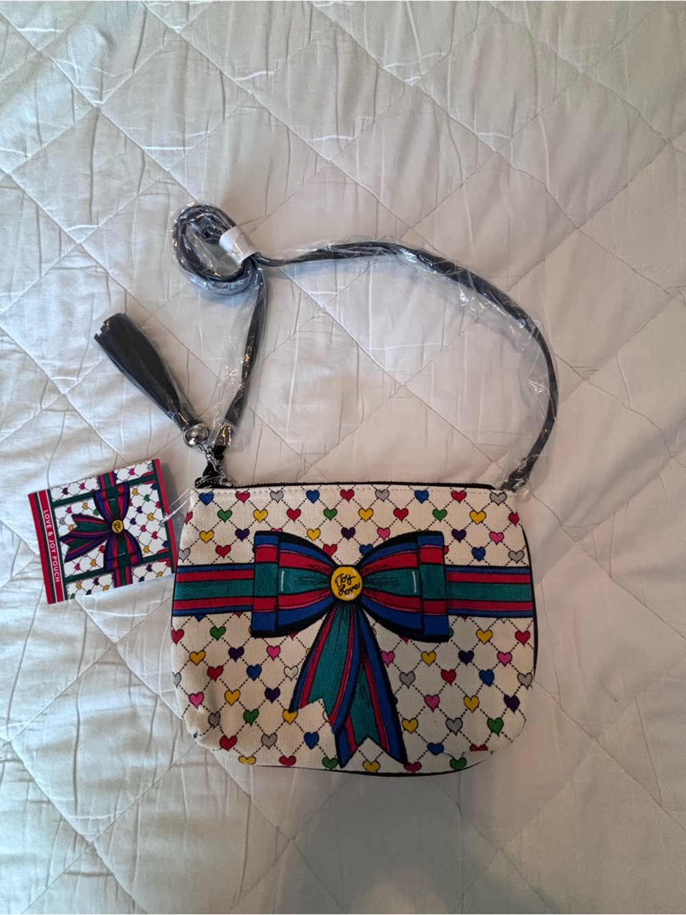 Brighton White Crossbody with Multicolor Heart Pattern & Bow